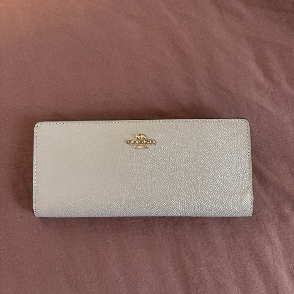 Coach Light Blue Leather Continental Wallet with Gold Logo